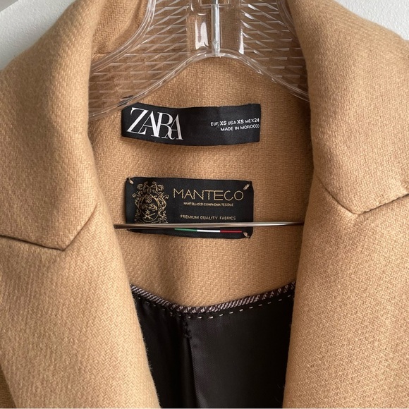 ZARA Classic Manteco Wool Blend Coat MENSWEAR STYLE CAMEL size XS Women's Tan - Picture 3 of 10